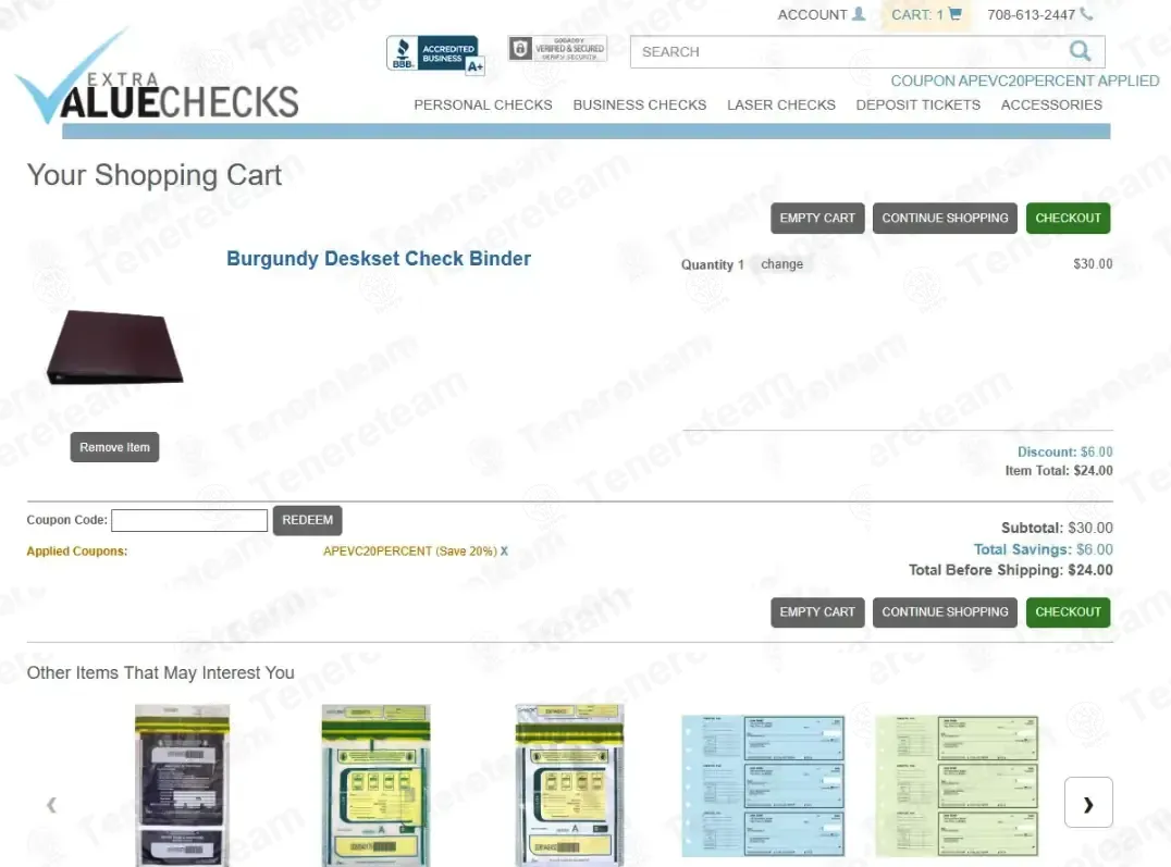 Extra Value Checks coupon code: 20% off with APEVC20PERCENT. Tested and valid as 1 month ago.