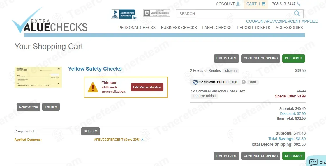 Extra Value Checks coupon code: 20% off with APEVC20PERCENT. Tested and valid as 1 month ago.