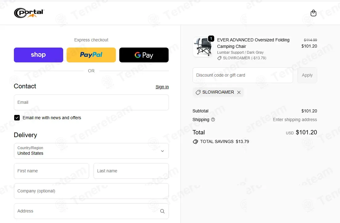 Portal Outdoor coupon code: Sale off with SLOWROAMER. Tested and valid as 1 month ago.