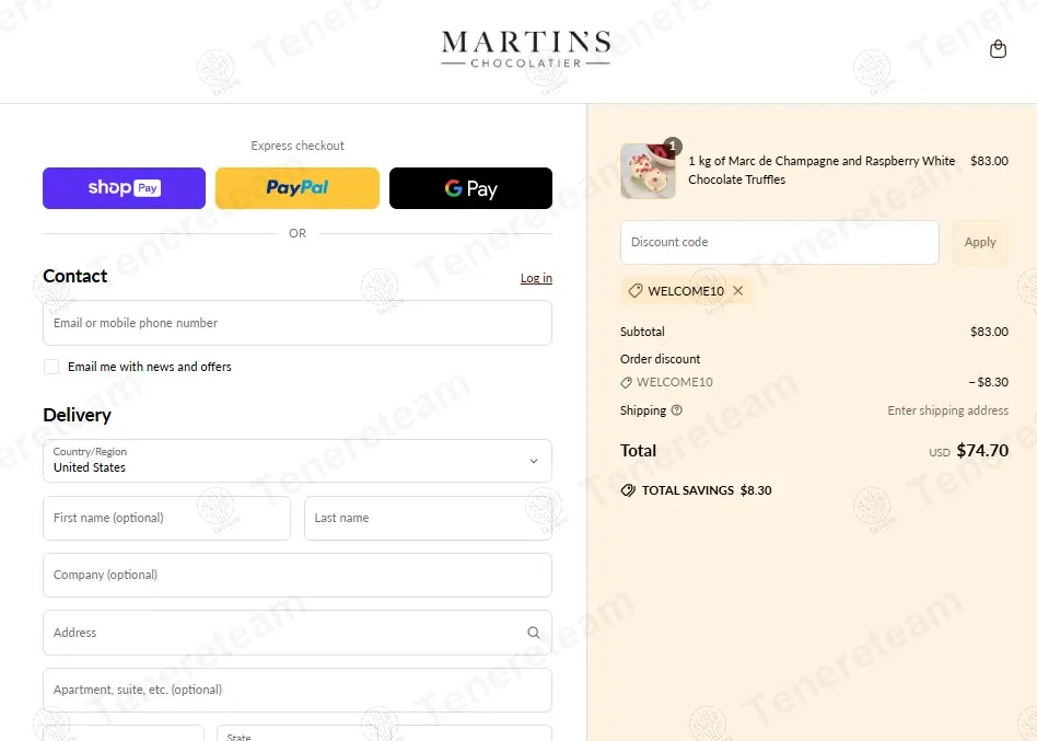 Martins Chocolatier coupon code: 10% off with welcome10. Tested and valid as 1 year ago.