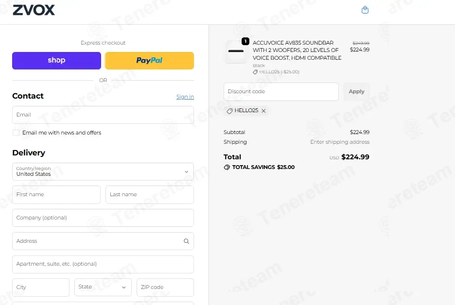 Zvox apply coupon code