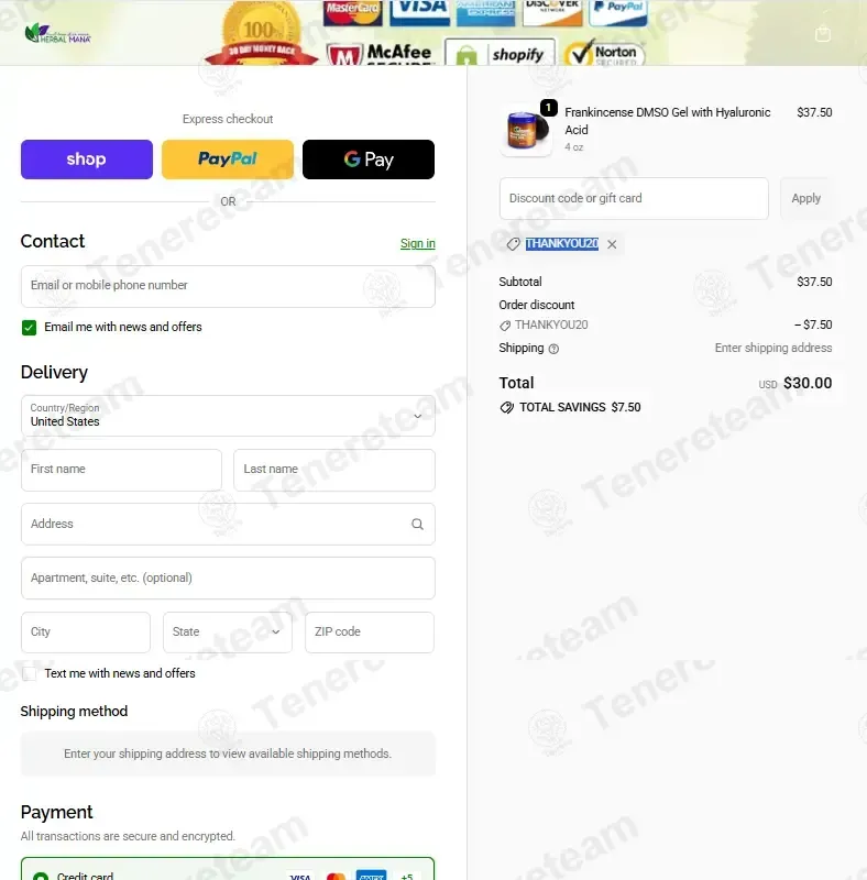 Herbal Mana coupon code verified as working at checkout