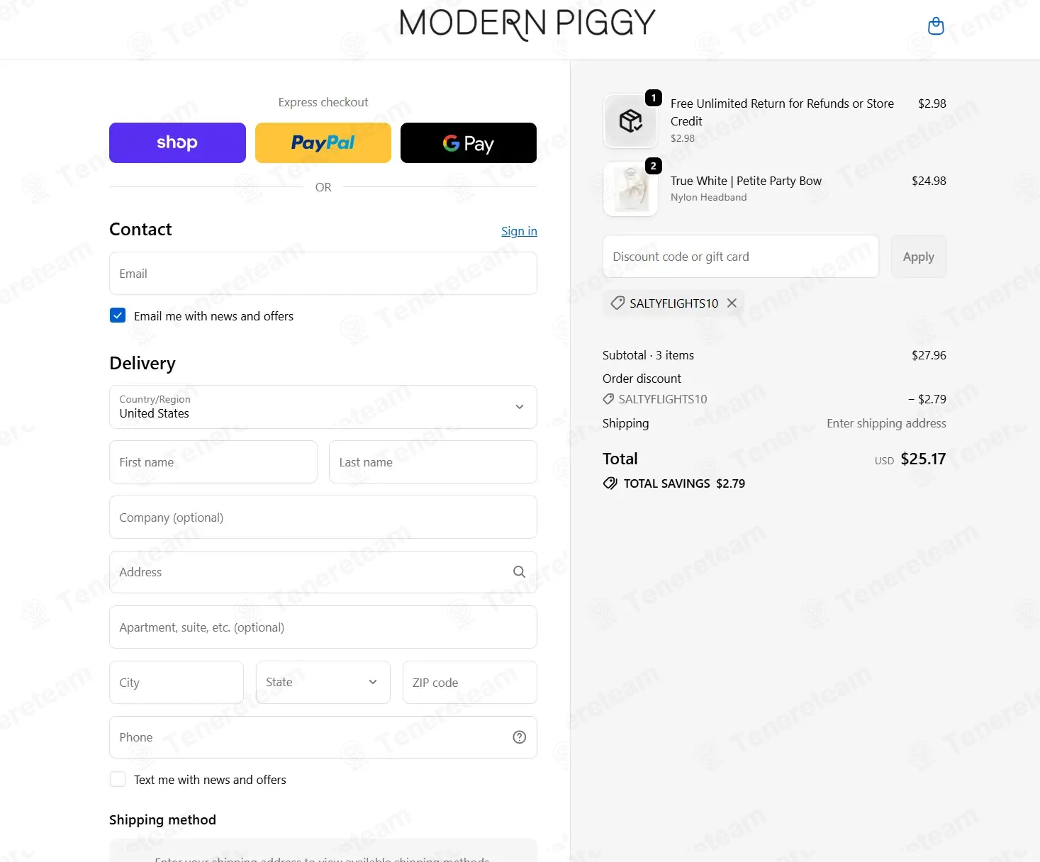 Modern Piggy coupon code: 10% off with SALTYFLIGHTS10. Tested and valid as 1 month ago.