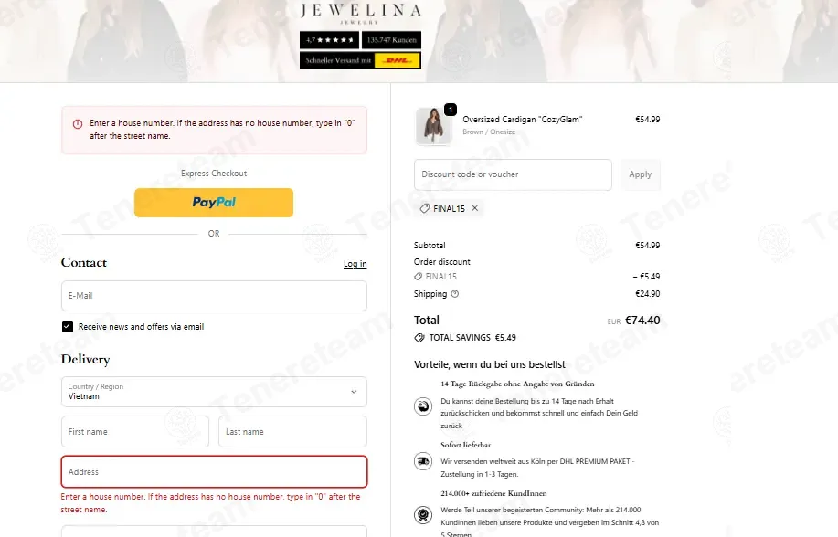 Jewelina coupon code: 15% off with FINAL15. Tested and valid as 1 month ago.
