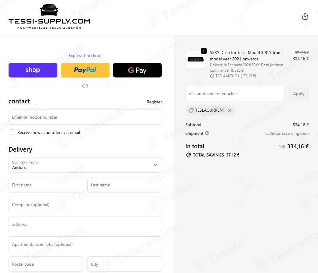 Tessi Supply coupon code: 10% off with TESLAAKTUELL. Tested and valid as 2 months ago.
