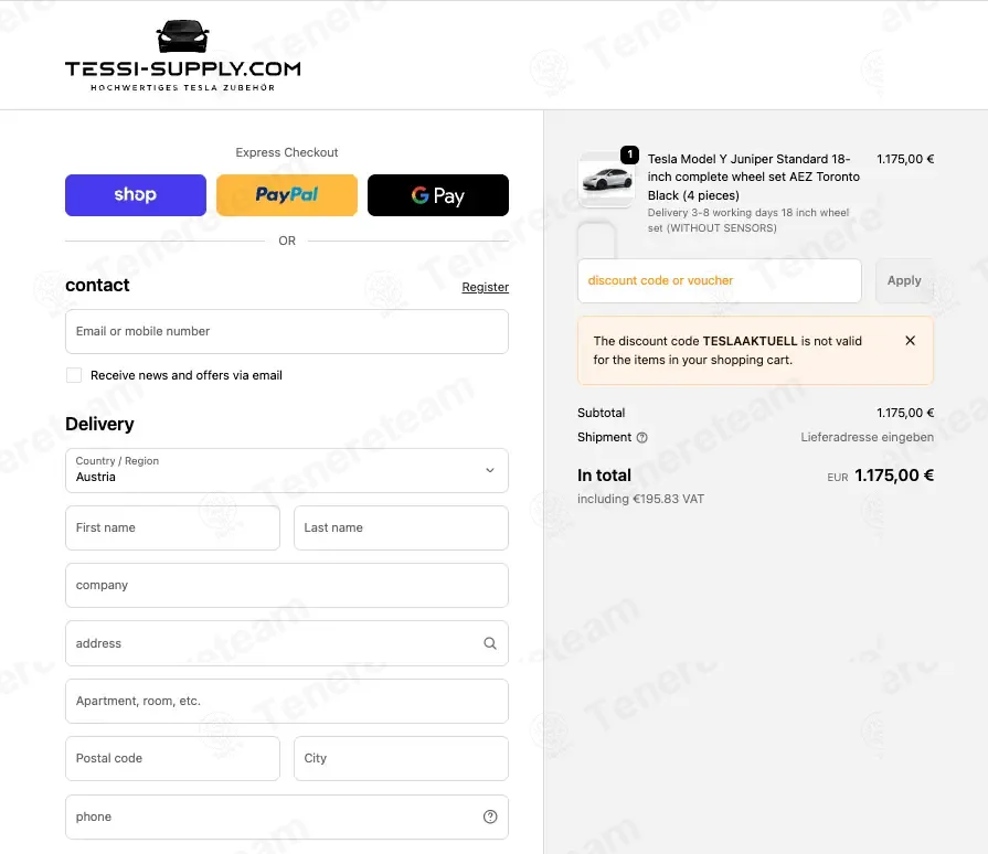 Tessi Supply coupon code: 10% off with TESLAAKTUELL. Tested and valid as 2 months ago.