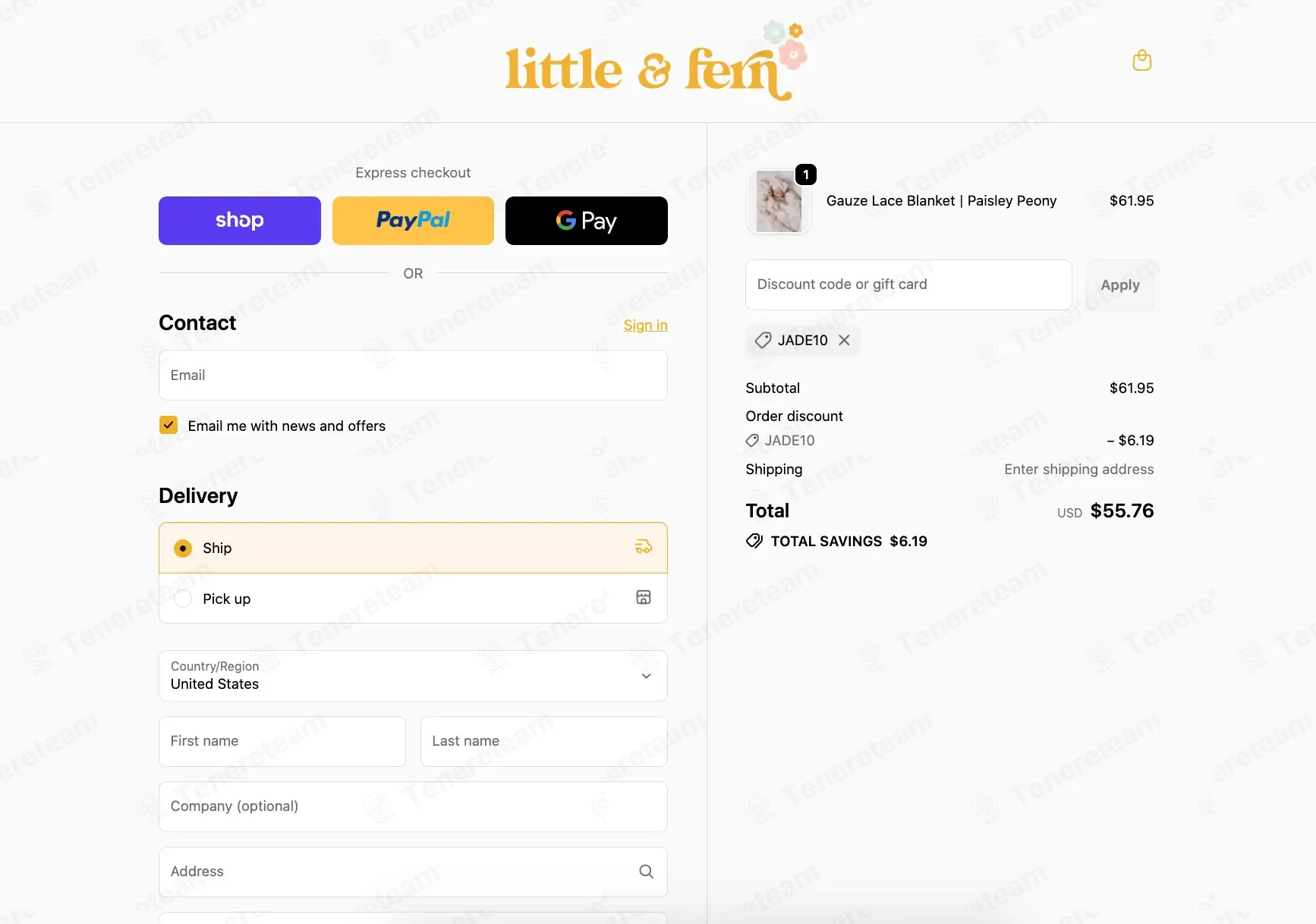 Little and Fern coupon code: 10% off with JADE10. Tested and valid as 6 months ago.