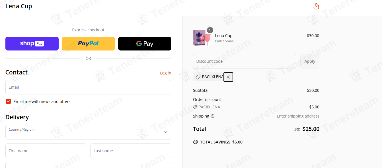 Lena Cup coupon code: $5 off with PACIIXLENA. Tested and valid as 1 year ago.
