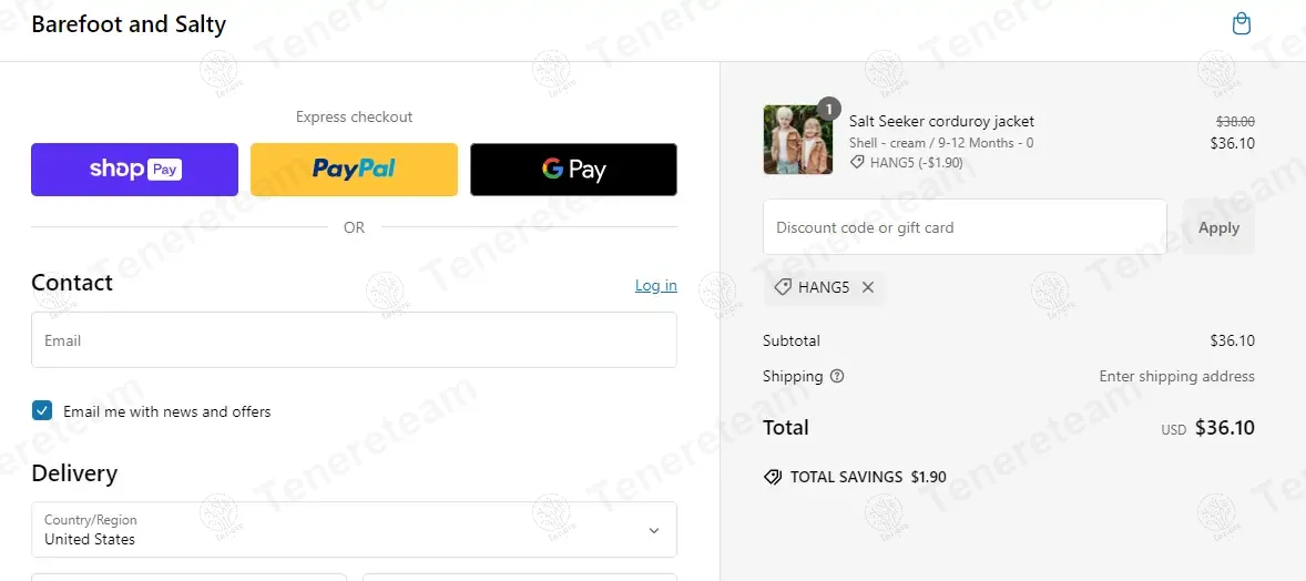 Barefoot and Salty coupon code: 5% off with HANG5. Tested and valid as 1 year ago.