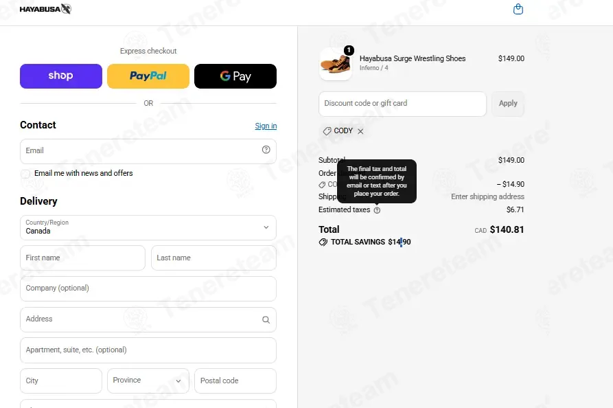 Hayabusa Canada coupon code verified as working at checkout