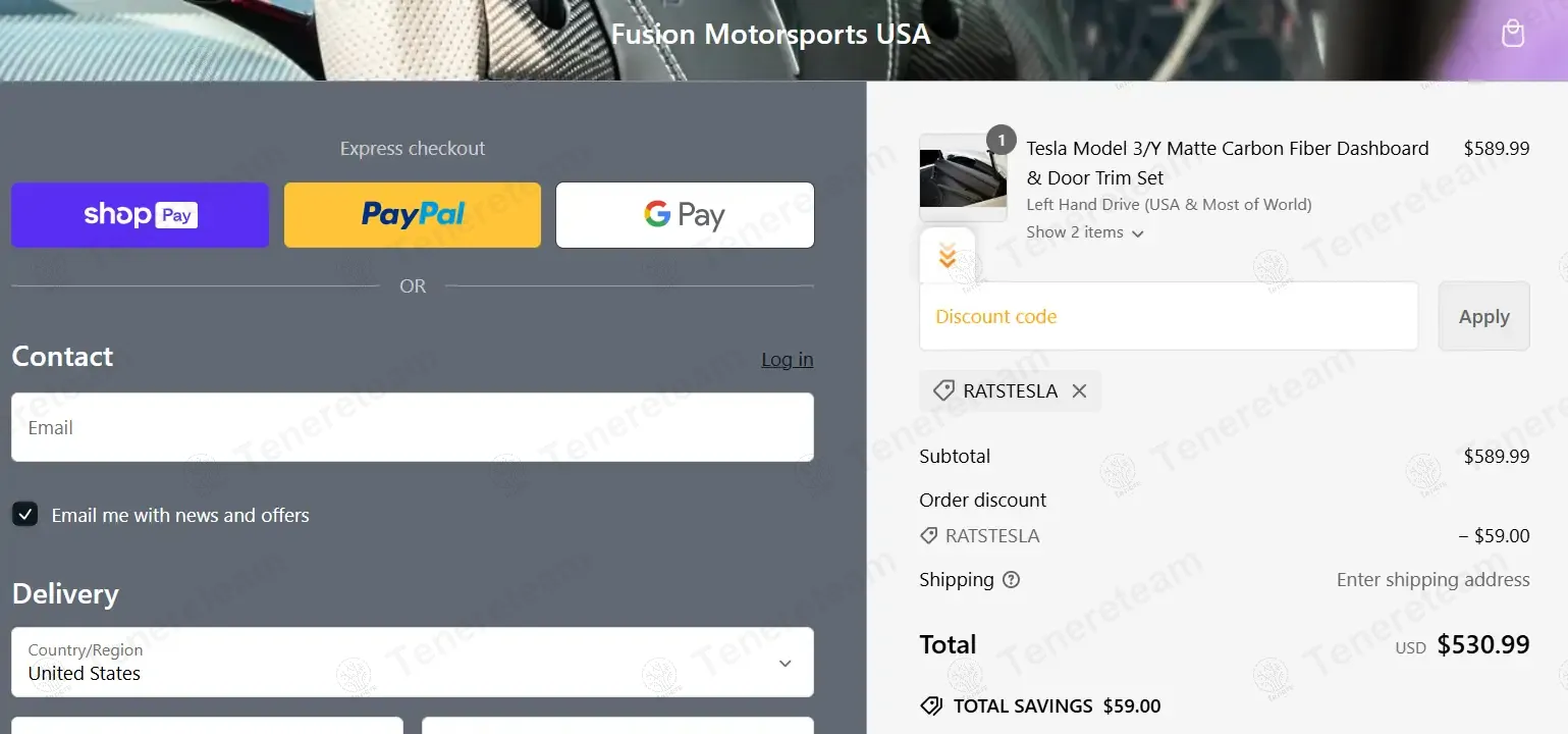 Fusion Motorsports USA coupon code: 10% off with RatsTesla. Tested and valid as 1 year ago.