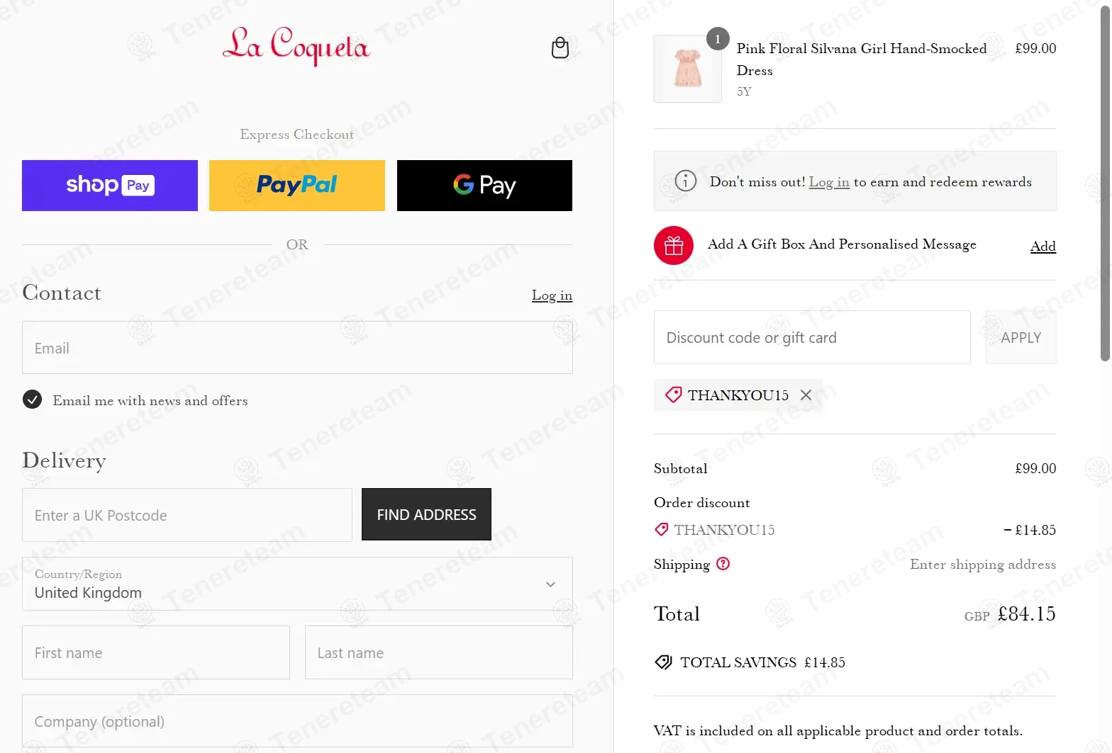 La Coqueta coupon code: 15% off with THANKYOU15. Tested and valid as 1 year ago.