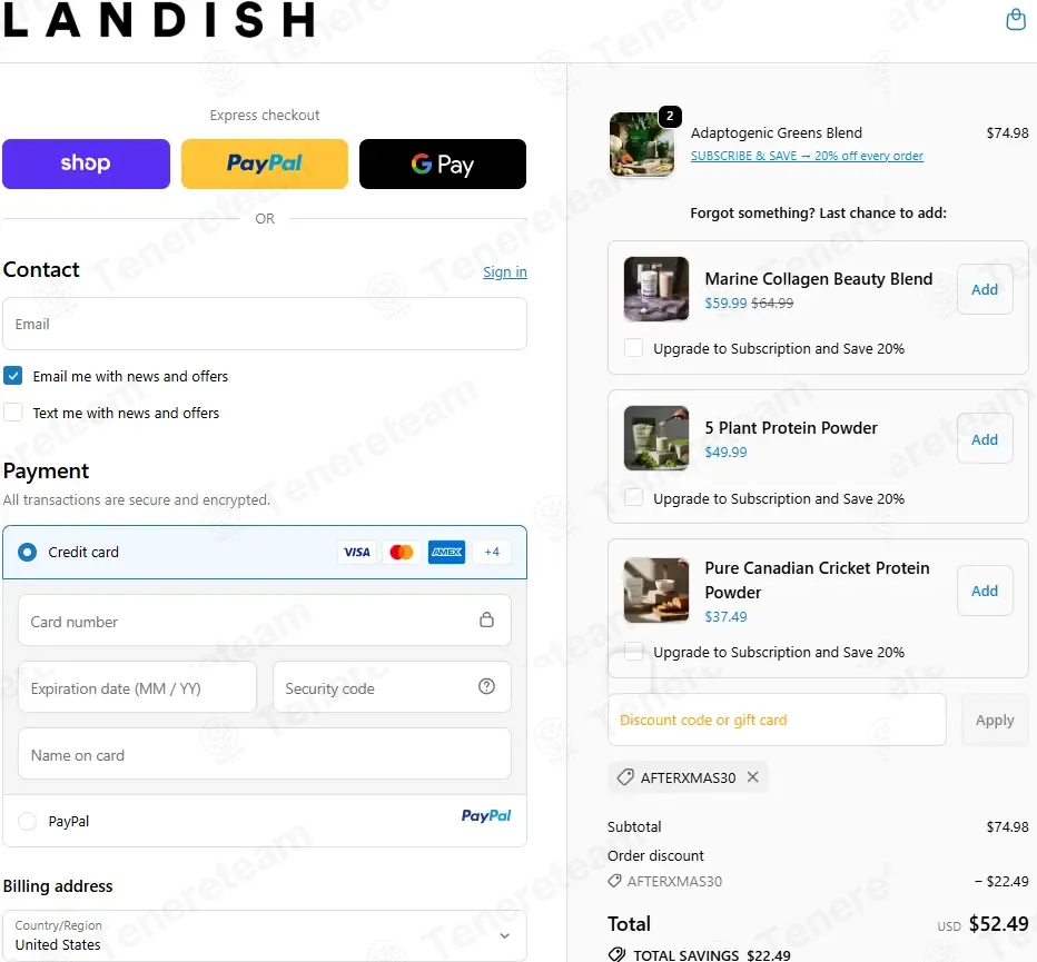 Landish coupon code: 30% off with AFTERXMAS30. Tested and valid as 11 months ago.
