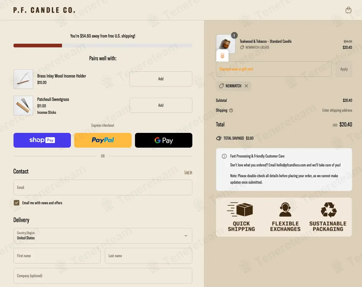 P F Candle Co coupon code: 15% off with NEWMATCH. Tested and valid as 11 months ago.