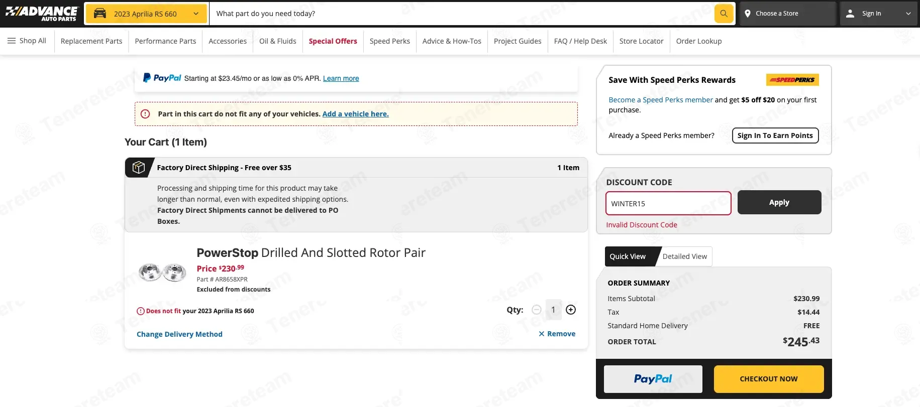 Advance Auto Parts coupon code: 15% off with WINTER15. Tested and valid as 3 months ago.