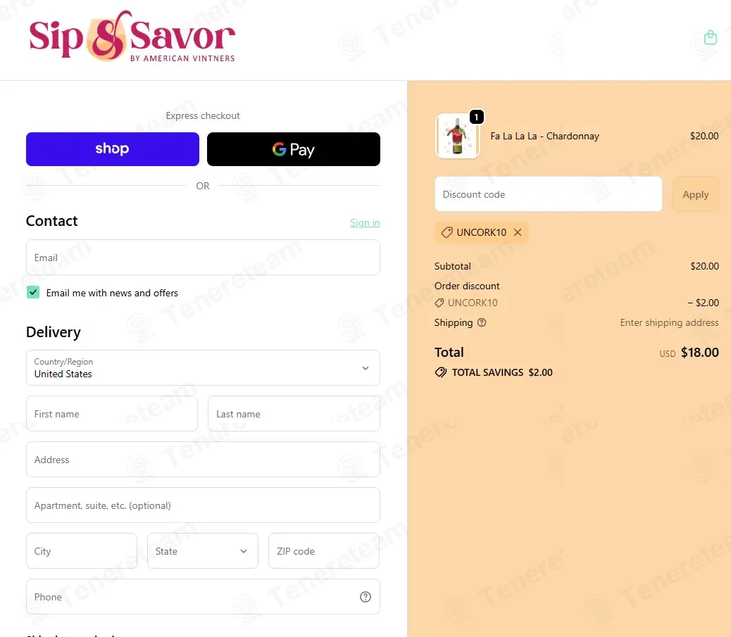 Sip and Savor coupon code: 10% off with UNCORK10. Tested and valid as 8 months ago.