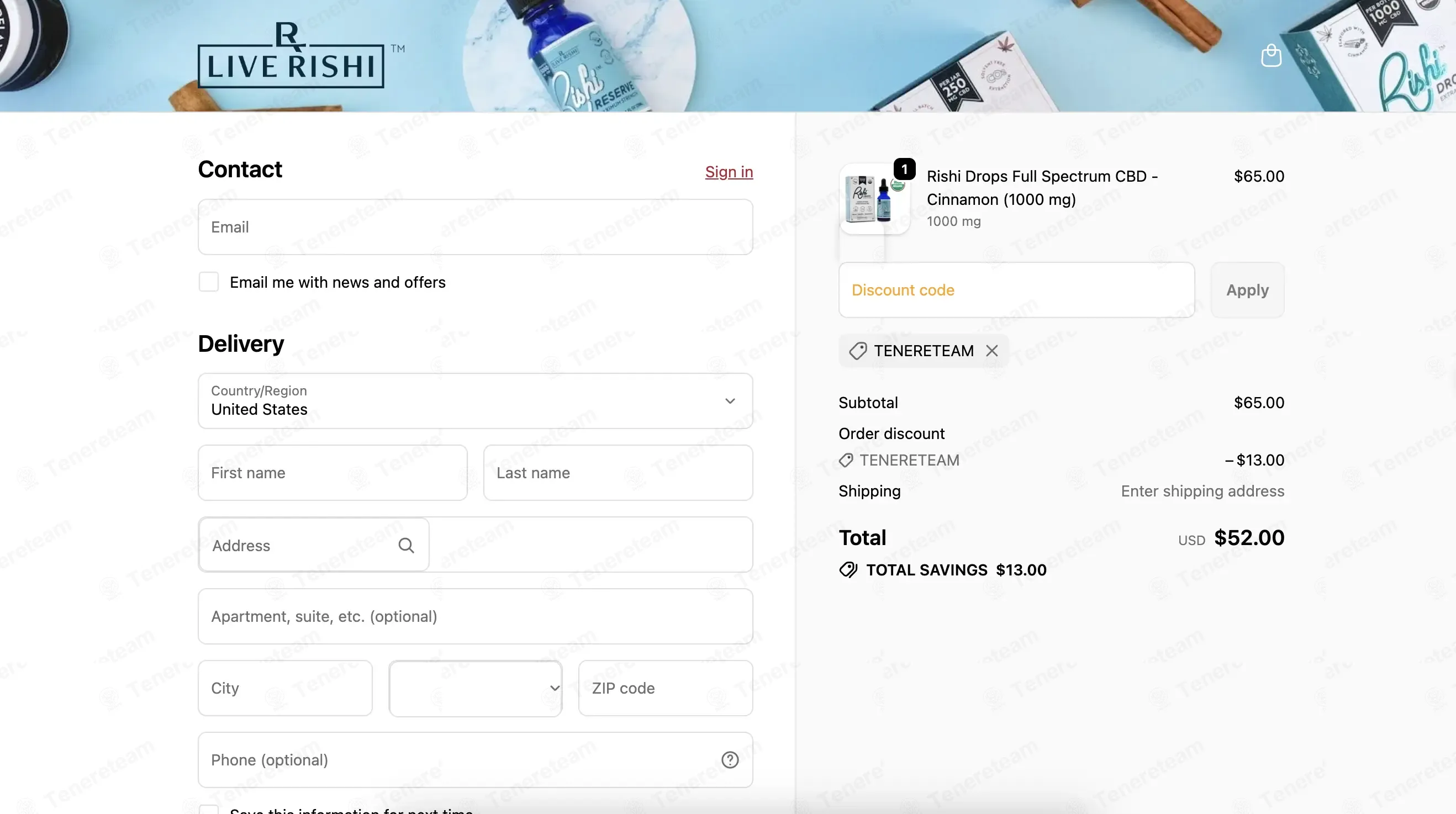 Shop Live Rishi coupon code: 20% off with TENERETEAM. Tested and valid as 1 week ago.