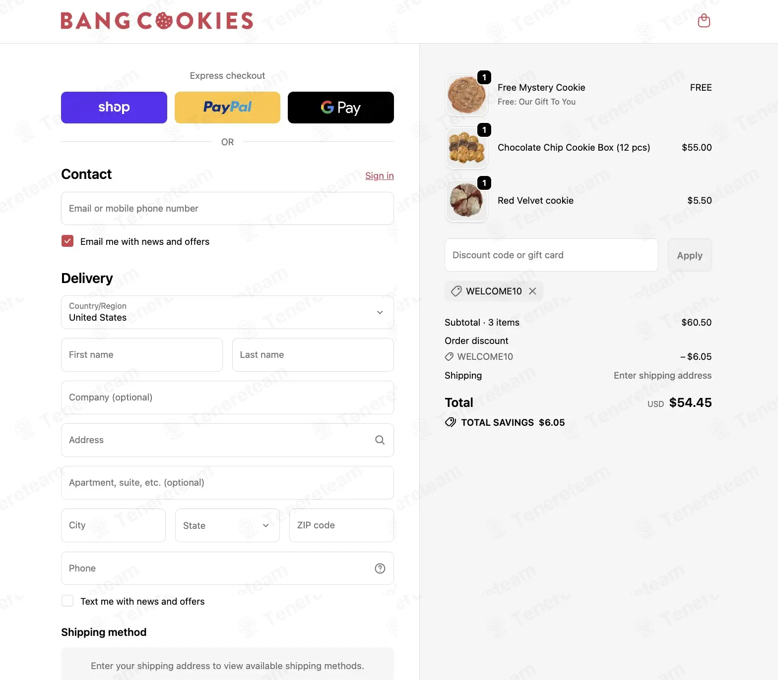 Bang Cookies coupon code: 10% off with WELCOME10. Tested and valid as 3 months ago.