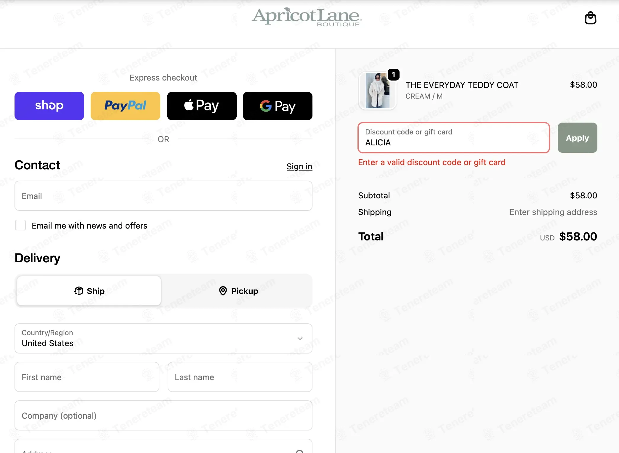Apricot Lane Boutique coupon code: 15% off with ALICIA. Tested and valid as 1 month ago.