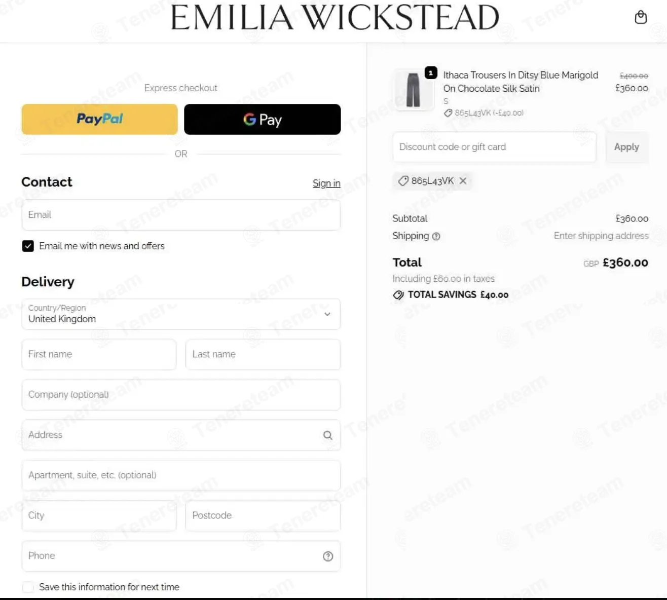 Emilia Wickstead coupon code: 10% off with 865L43VK. Tested and valid as 18 hours ago.