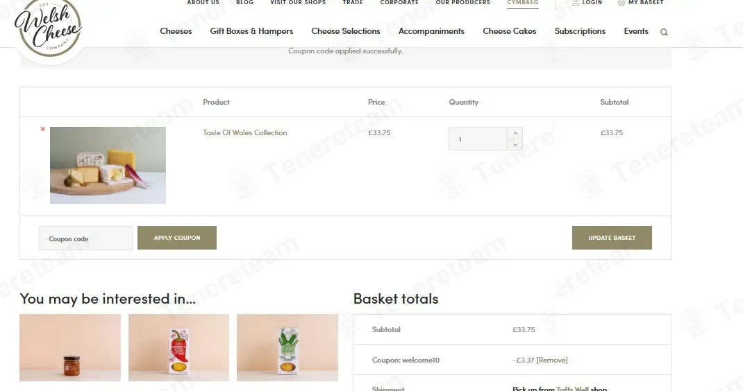 The Welsh Cheese Company coupon code: 10% off with WELCOME10. Tested and valid as 2 weeks ago.
