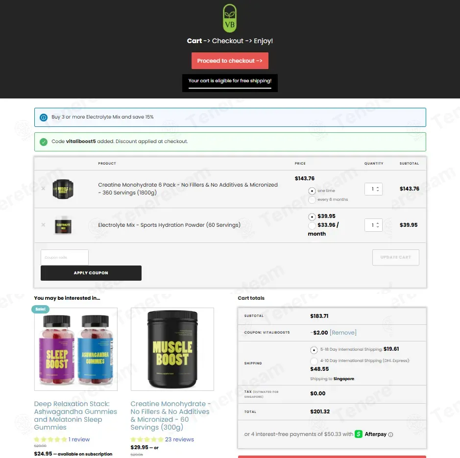 Vb Health coupon code: 5% off with VITALIBOOST5. Tested and valid as 7 months ago.