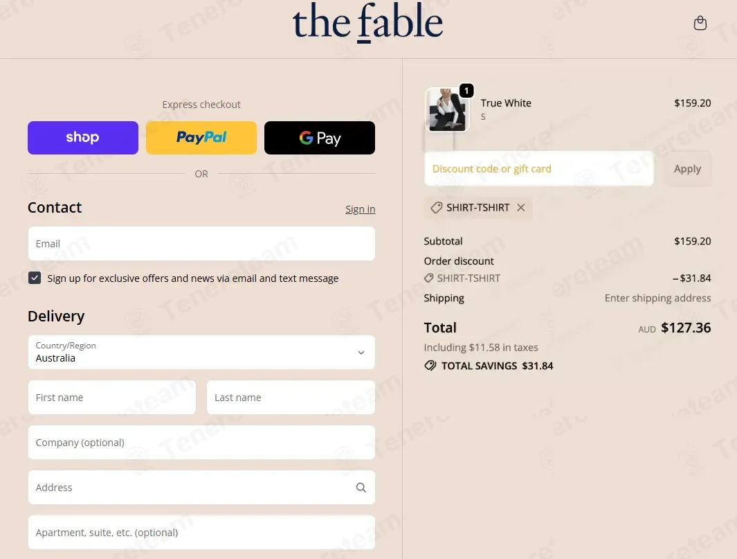 The Fable AU coupon code: 20% off with SHIRT-TSHIRT. Tested and valid as 4 months ago.