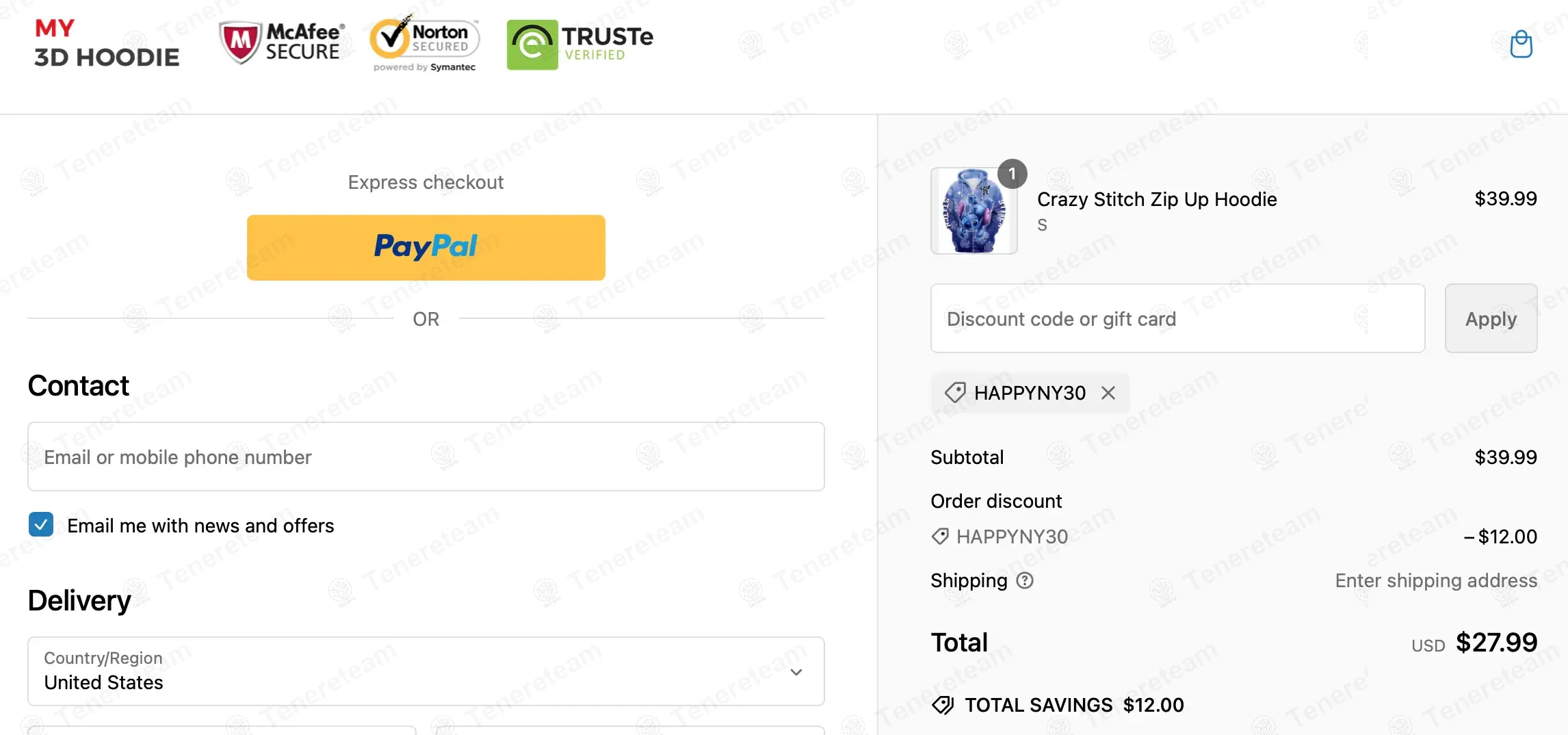 My 3D Hoodie coupon code: 30% off with HAPPYNY30. Tested and valid as 1 year ago.