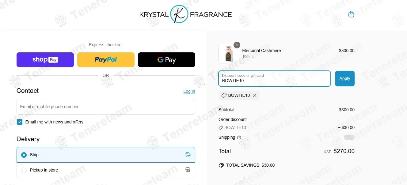 Krystal Fragrance coupon code: 10% off with BOWTIE10. Tested and valid as 2 months ago.