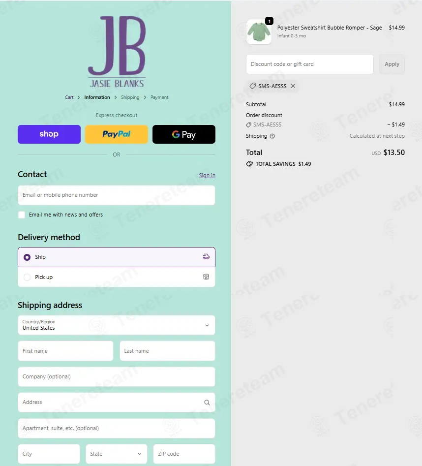 Jasie Blanks coupon code: 10% off with SMS-AESSS. Tested and valid as 4 months ago.