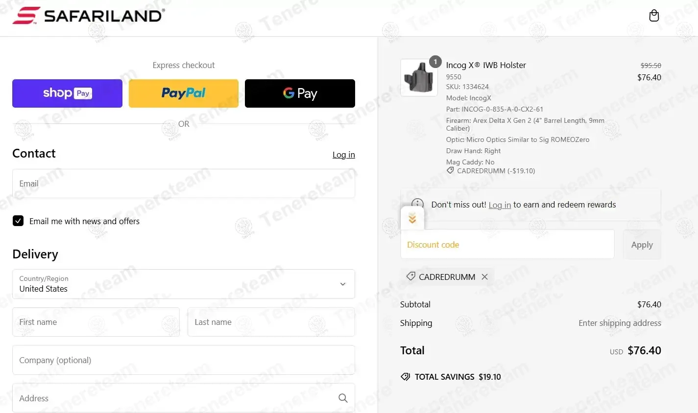 Safariland coupon code: 20% off with CADREDRUMM. Tested and valid as 2 months ago.