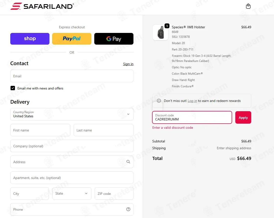 Safariland coupon code: 20% off with CADREDRUMM. Tested and valid as 2 months ago.
