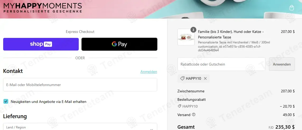 My Happy Moments DE coupon code: 10% off with HAPPY10. Tested and valid as 1 year ago.