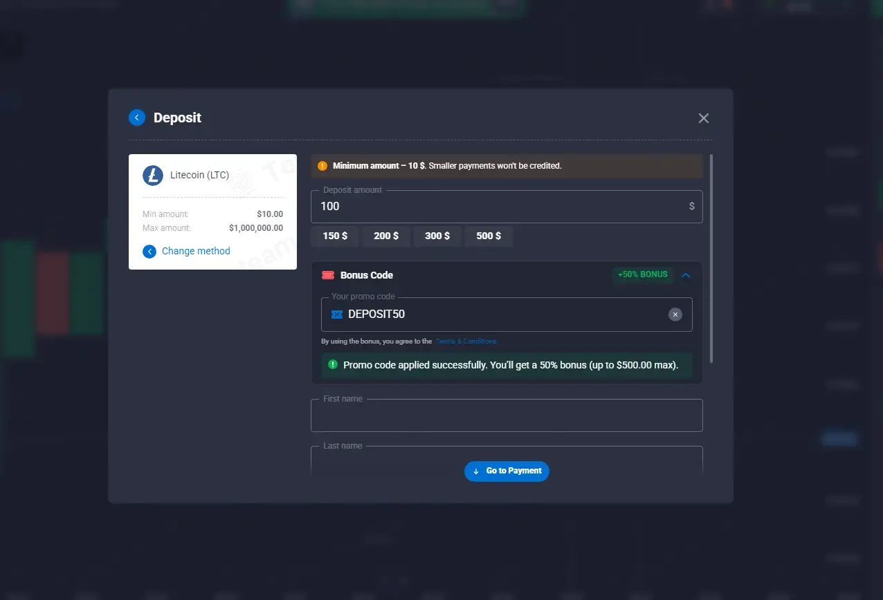 Quotex coupon code: 50% off with DEPOSIT50. Tested and valid as 2 months ago.