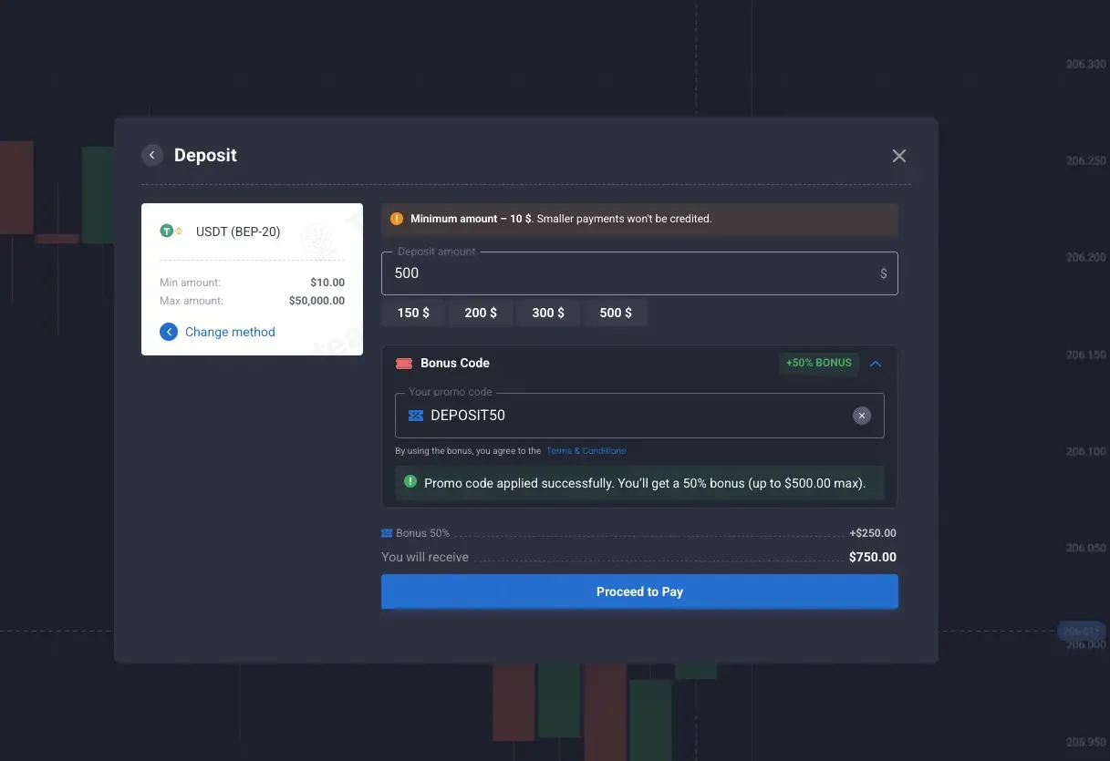 Quotex coupon code: 50% off with DEPOSIT50. Tested and valid as 2 months ago.