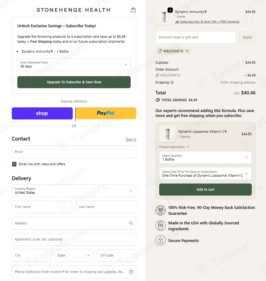 Stonehenge Health coupon code: 10% off with WELCOME10. Tested and valid as 3 weeks ago.