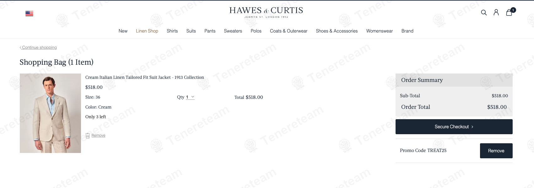 Hawes And Curtis DE coupon code: 25% off with TREAT25. Tested and valid as 1 year ago.