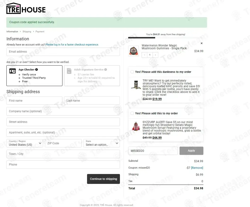 TRE House coupon code: 20% off with MISSED20. Tested and valid as 1 month ago.