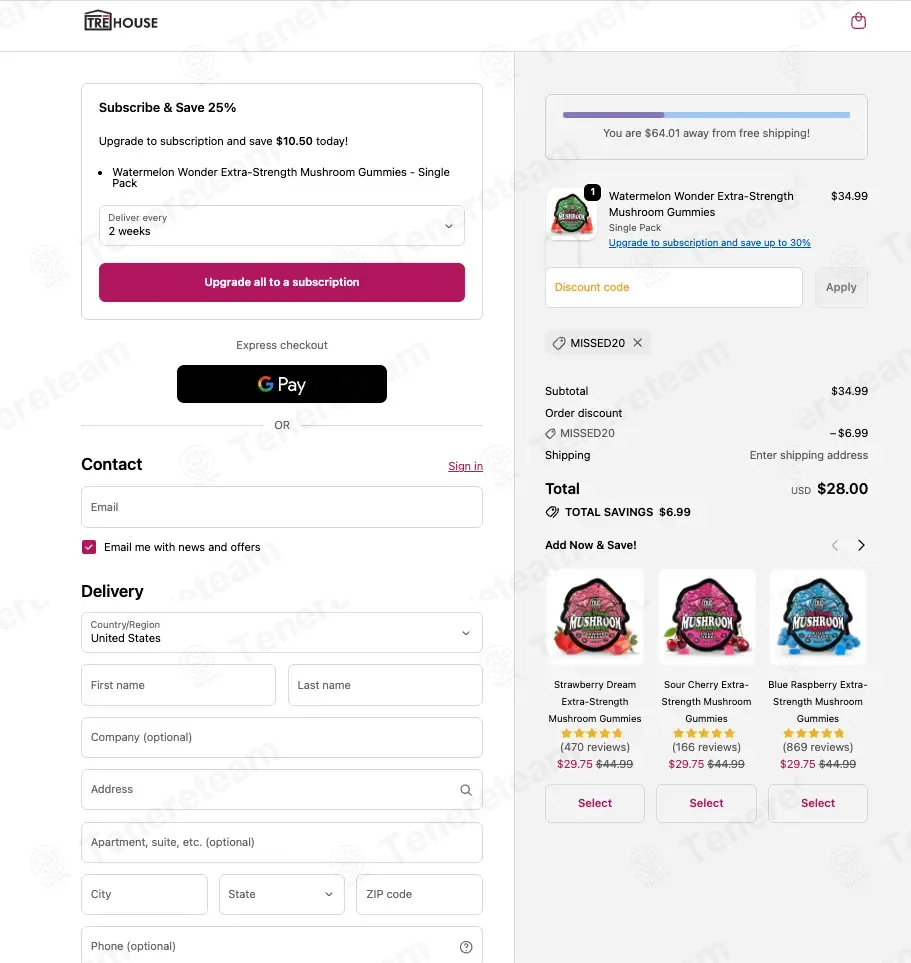 TRE House coupon code: 20% off with MISSED20. Tested and valid as 1 month ago.