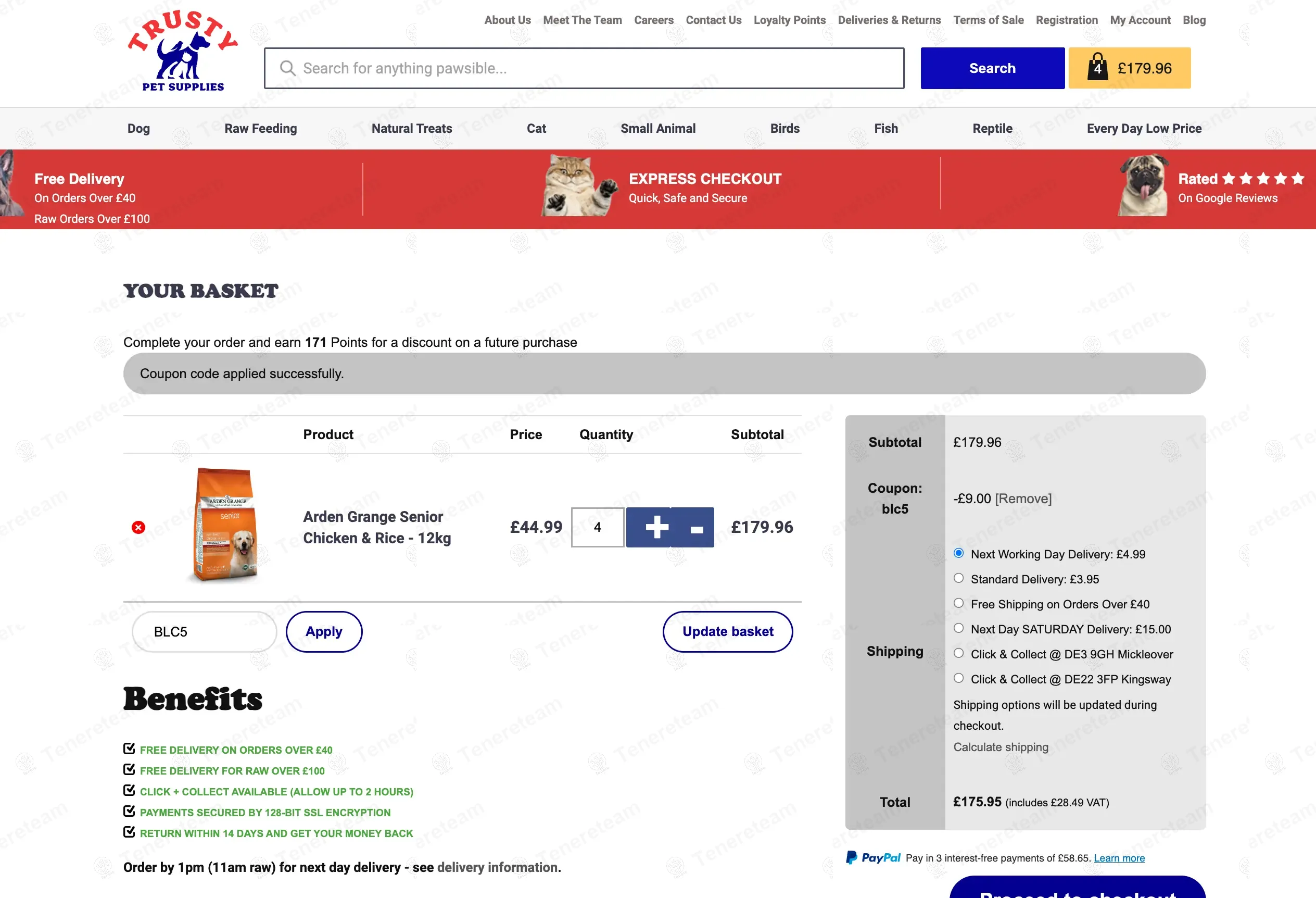 Trusty Pet Supplies coupon code: 5% off with BLC5. Tested and valid as 9 months ago.