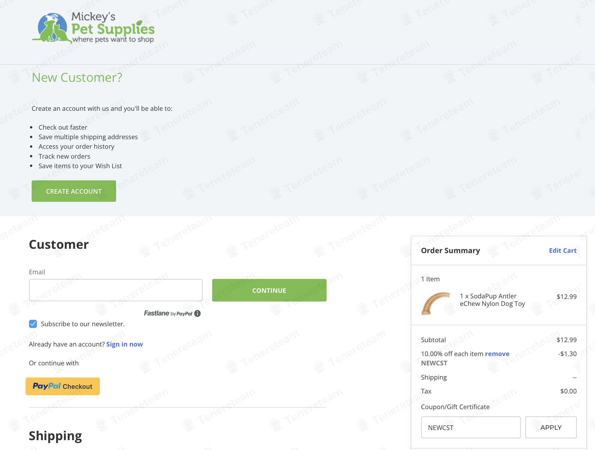 Mickey's Pet Supplies coupon code: 10% off with NEWCST. Tested and valid as 1 year ago.