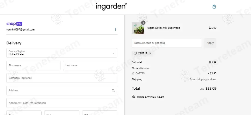 Ingarden coupon code: 15% off with CART15. Tested and valid as 1 year ago.