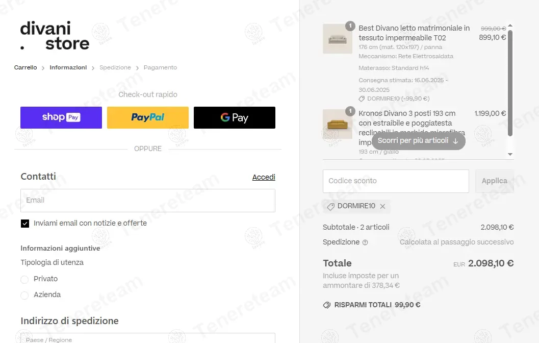 Divani Store coupon code: 10% off with DORMIRE10. Tested and valid as 1 year ago.