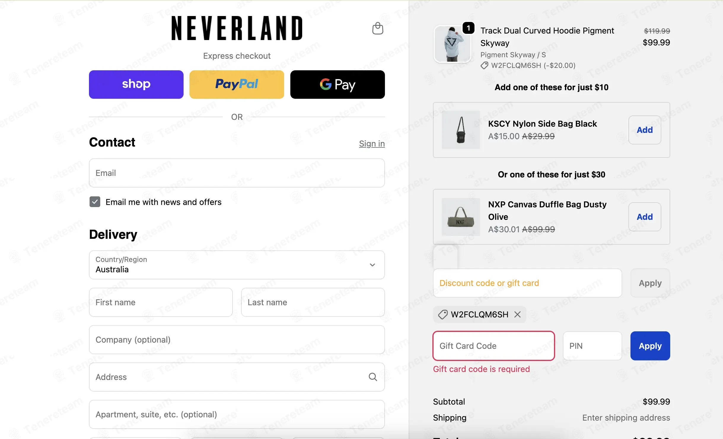 Neverland Store AU coupon code: 15% off with W2FCLQM6SH. Tested and valid as 3 weeks ago.