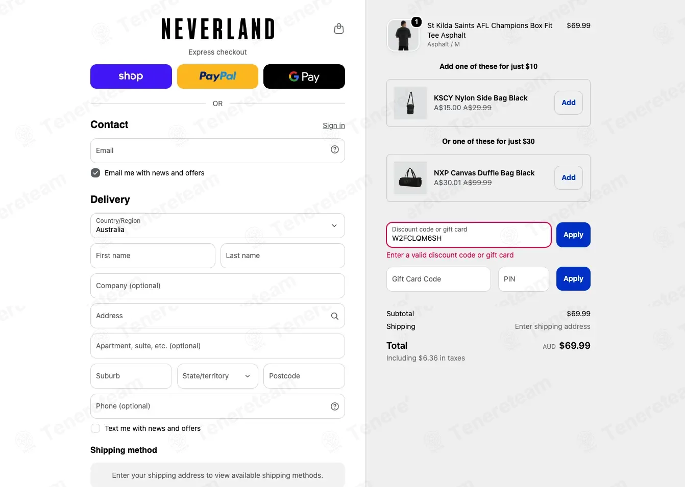 Neverland Store AU coupon code: 15% off with W2FCLQM6SH. Tested and valid as 3 weeks ago.