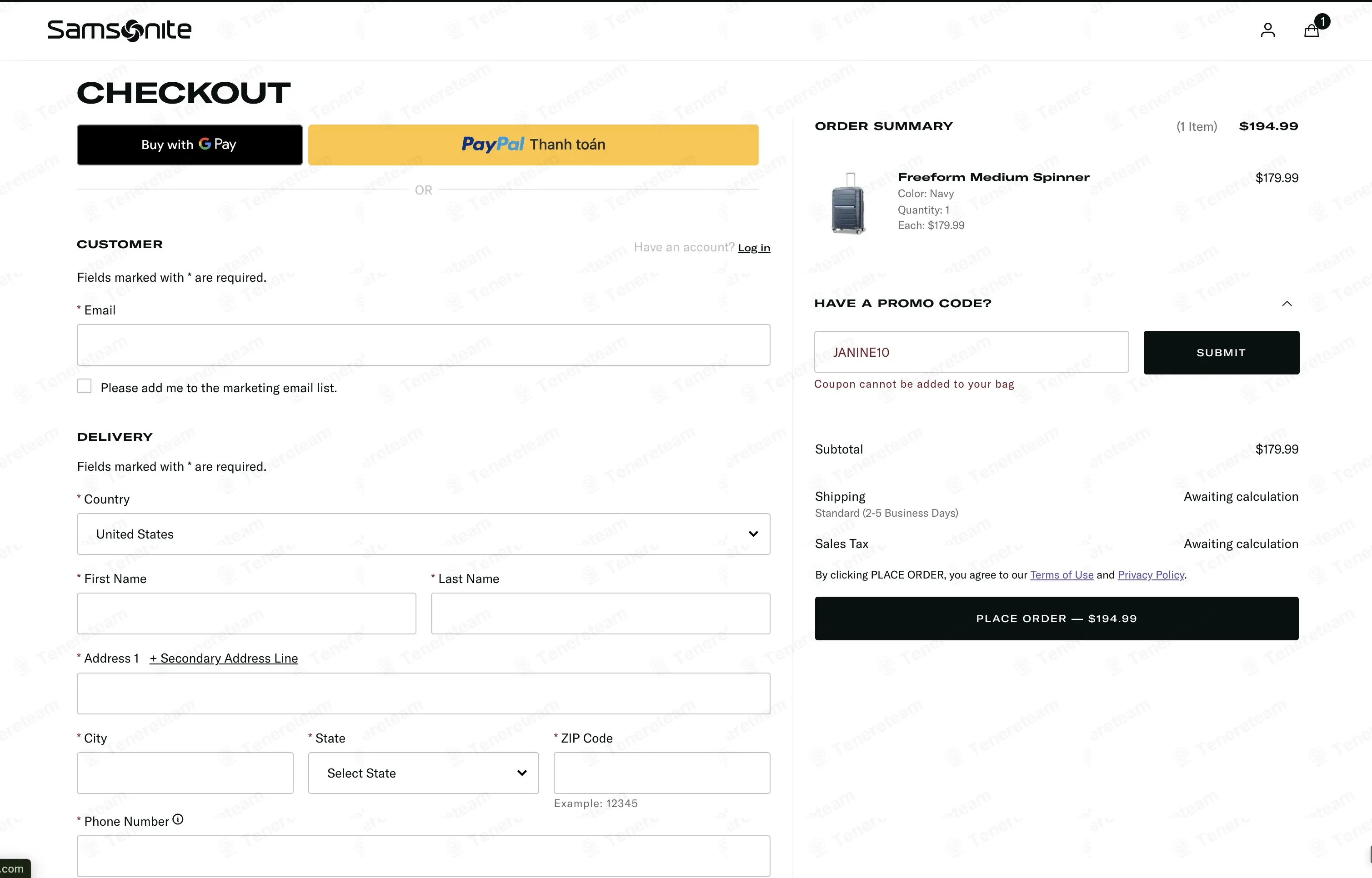 Samsonite coupon code: 10% off with JANINE10. Tested and valid as 2 weeks ago.