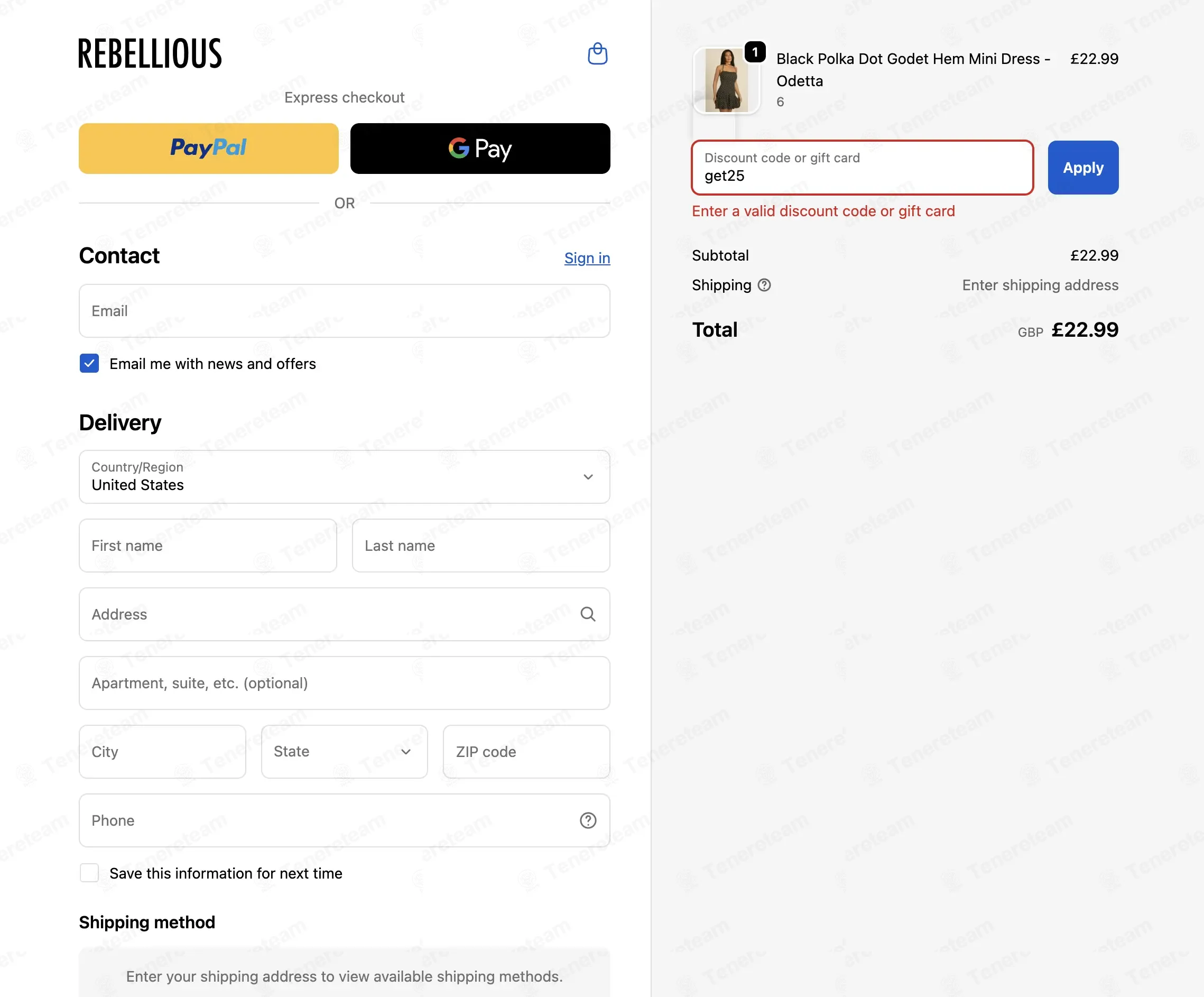 Rebellious Fashion coupon code: 5% off with get25. Tested and valid as 2 months ago.