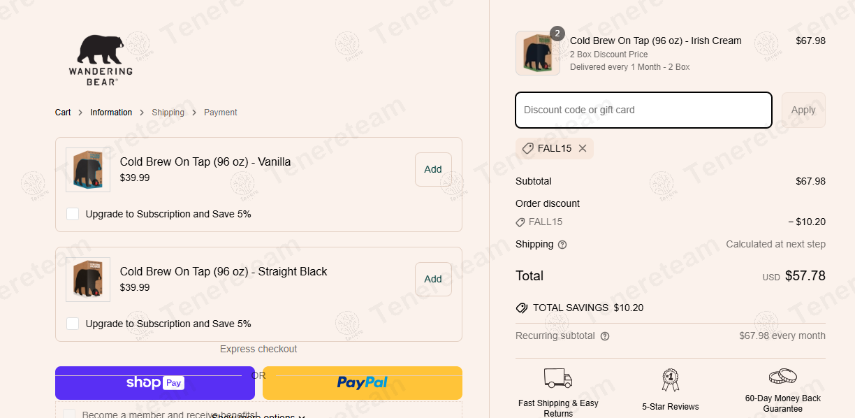 Wandering Bear Coffee coupon code: 15% off with FALL15. Tested and valid as 1 year ago.