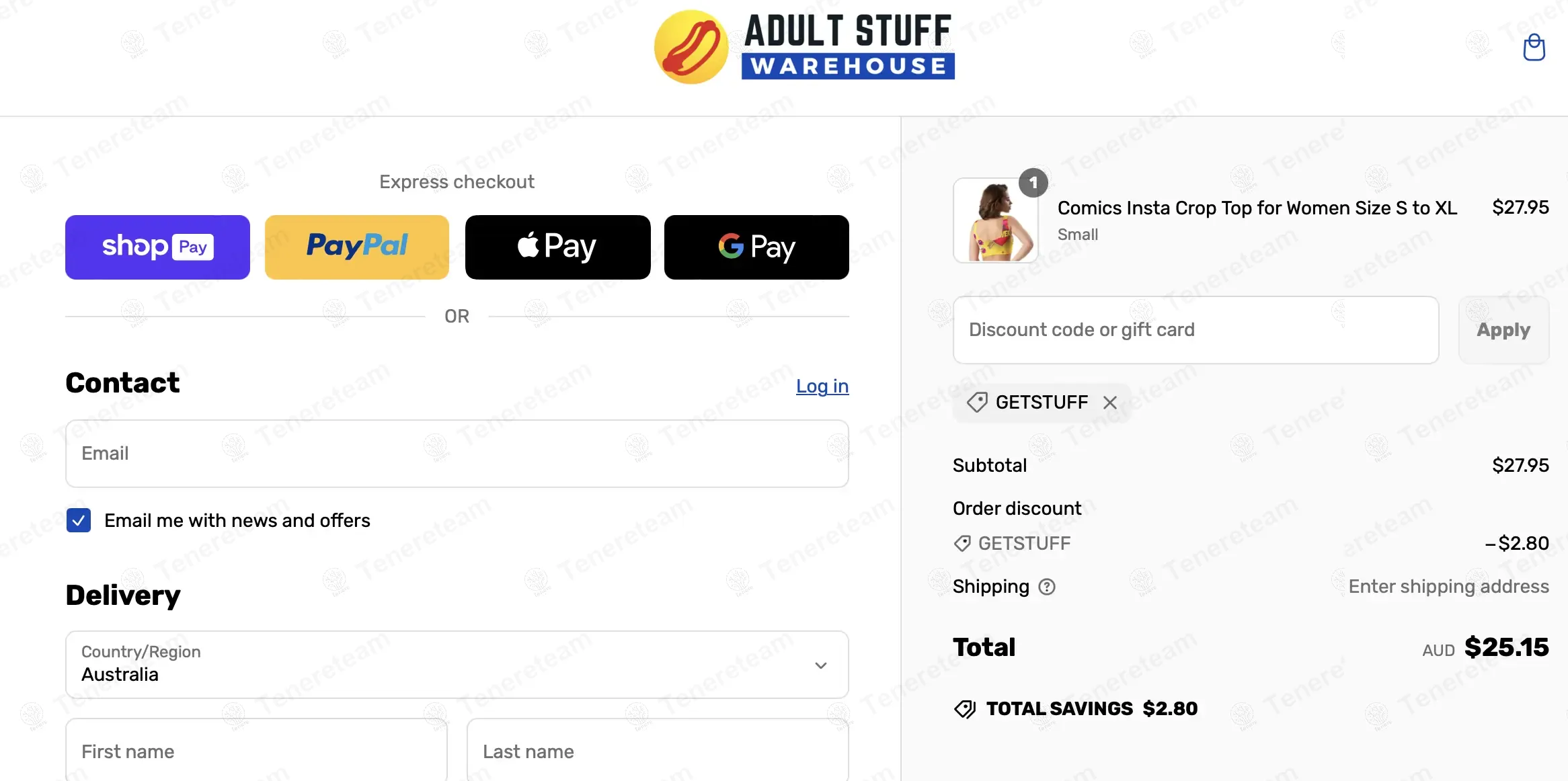 Adult Stuff Warehouse coupon code: 10% off with getstuff. Tested and valid as 1 year ago.