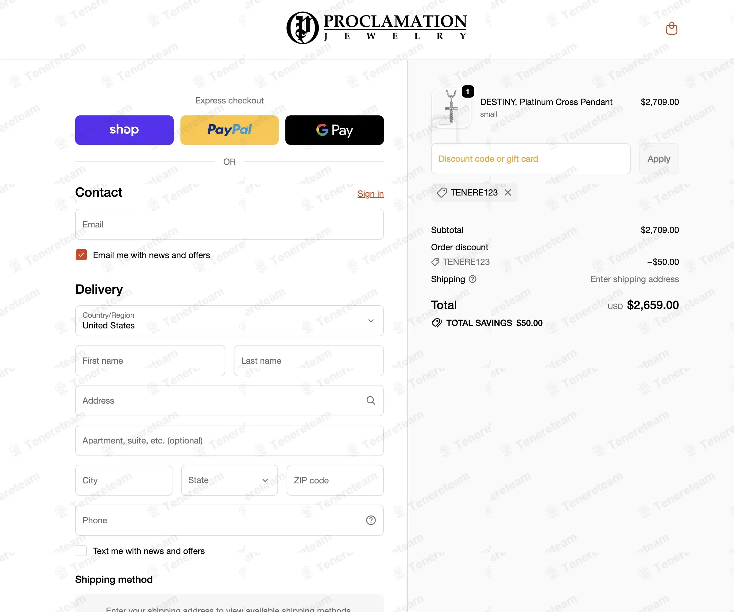 Proclamation Jewelry coupon code: $50 off with TENERE123. Tested and valid as 1 month ago.